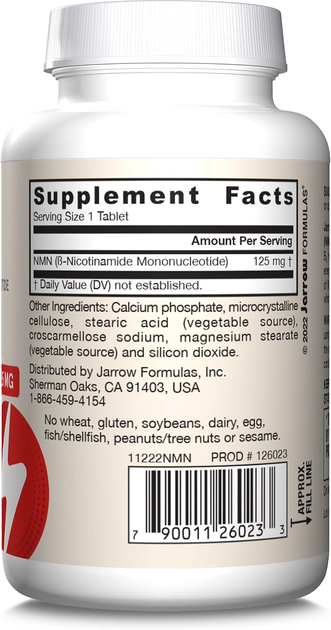 Jarrow Formulas Nicotinamide Mononucleotide (NMN) - 60 Tablets - Supports Energy Production - Dietary Supplement - Vegan, Gluten Free, Non-GMO - 60 Servings