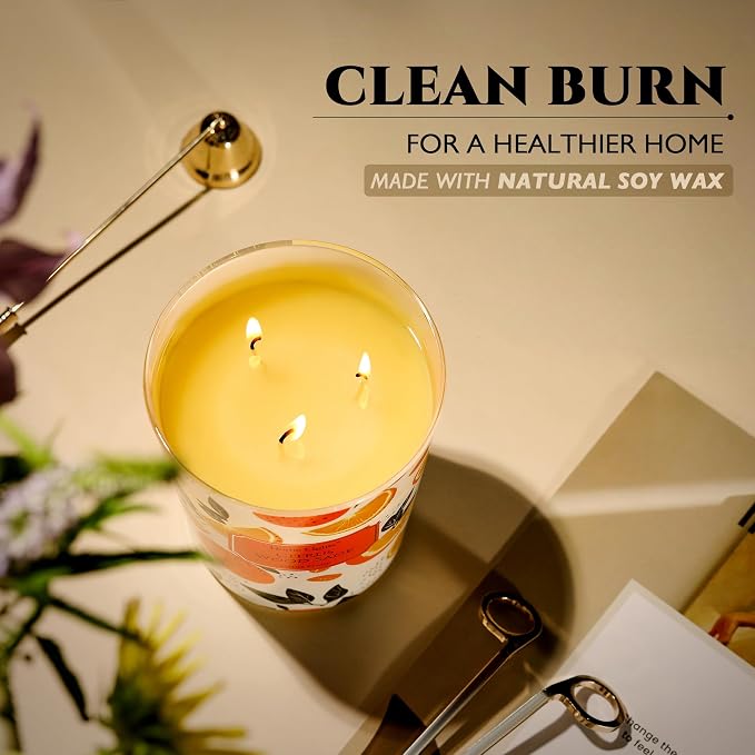 HomeLights Citrus Wood Sage Scented Candles | 34oz Soy Candles Eclectic Mixed Styles 3-Wick Large Candle Jars | Ideal Candle Gifts for Events, Home Decor Stress, Relief & Relaxation