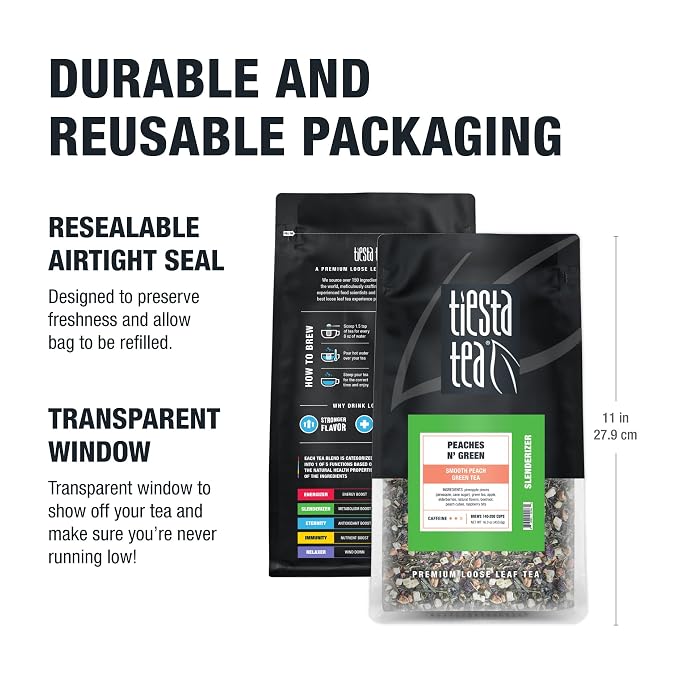 Tiesta Tea - Peaches N´ Green, Smooth Peach Green Tea, Premium Loose Leaf Tea Blend, Medium Caffeinated Green Tea, Make Hot or Iced & Brews Up to 200 Cups - 16 Ounce Resealable Bulk Pouch