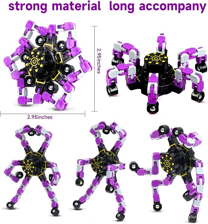4 Pcs Fidget Toys Transformable Fidget Spinners Autism ADHD Anxiety Stress Relief Sensory Toys for Kids and Adults Deformable Robot Spinner Fingertip Gyros for Party Favors Classroom Prizes (Purple)