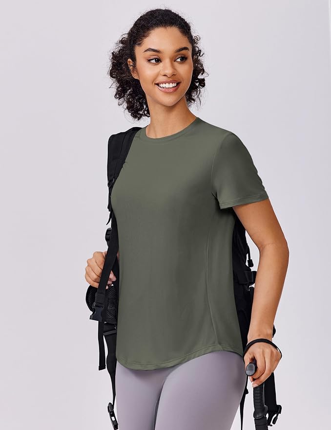 PINSPARK Soft Workout Tops for Women UPF 50+ Sun Protection Shirt Quick Dry Athletic Running Hiking Travel Basic Tee Shirts