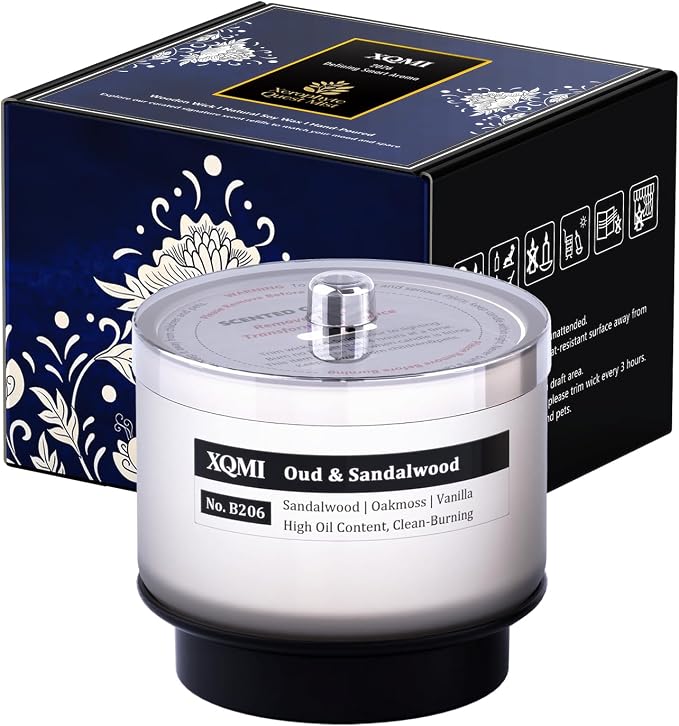 Smart Scented Candle Replaceable Refill with smart chip, Oud & Sandalwood, 4.25oz Large Jar with up to 35 Hour Burn, Giftable