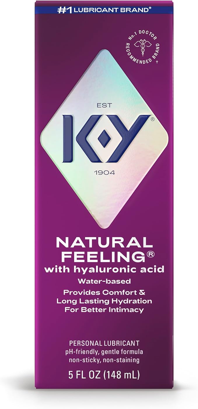 K-Y Natural Feeling with Hyaluronic Acid, Water Based Lube for Sex, Anal & Sex Toy, Non-Sticky & pH-Friendly Personal Lubricant, Condom-Friendly, Travel Size Lube, 5 Fl Oz