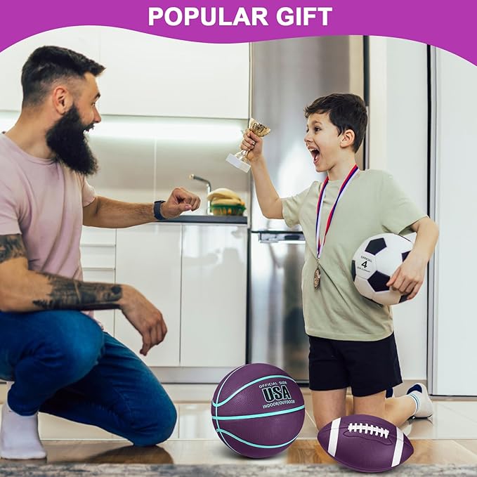 Libima 3 Pcs Sports Ball Set for Kids Teens Include Official Size 5 Basketball 4 Soccer 6 Football with Pump and Carry Bag Training Practice Sport Gift for Kids Teens Back to School