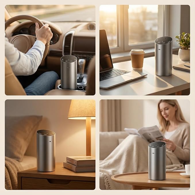 Car Diffuser, Waterless Essential Oil Diffuser with 2000mAh Battery & Timer, Adjustable Mist Cordless Aromatherapy for Car, Portable Air Freshener with Premium Aluminum Alloy & Type-C Charging(Grey)