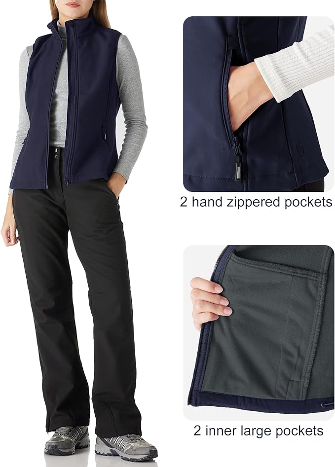 Outdoor Ventures Women's Lightweight Softshell Vest Windproof Fleece Lined Zip Up Sleeveless Jacket for Running Hiking Golf