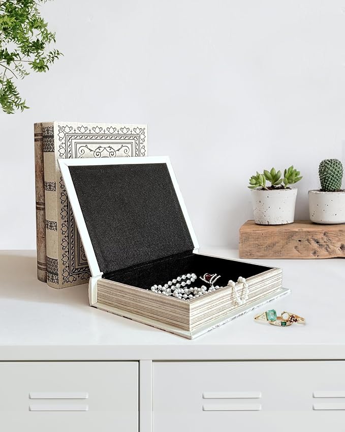 Decorative Wooden Book Box - Vintage Faux Book Boxes for Home Decor, Secret Storage with Magnetic Closure, Antique Style, Map Leather Cover Design, Perfect for Home Office Bookshelf, 10x7x1.6 Inches
