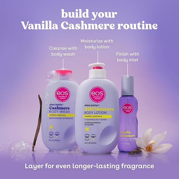 Bundle of eos Cashmere Body Wash – Vanilla Cashmere, Moisturizing Body Wash, 16 fl oz + Cashmere Whipped Oil Body Butter, Vanilla Cashmere, Rich Formula and Deep Hydration, Body Care, 10 oz