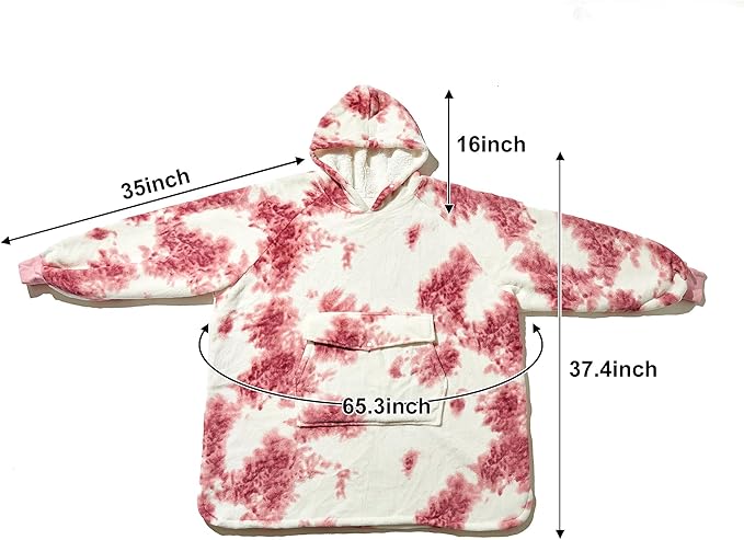 Krifey Wearable Blanket Hoodie, Oversized Sherpa Fleece Sweatshirt with Giant Pocket, Birthday Gifts for Women, Mom, Sister, Red Tie Dye