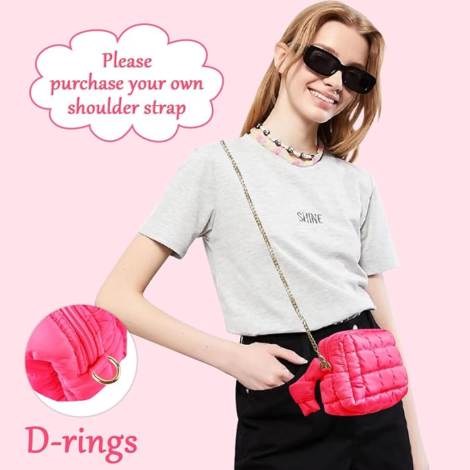 Puffer Quilted Makeup Bag Cosmetic Bags,Puffy Travel Toiletry Pouch for Women,Cute Checkered Zipper Bag Travel Essential,Portable Aesthetic Make up Organizer Bag for Gifts Work Daily(RoseRed,S)