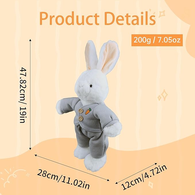 Bunny Stuffed Animal with Clothes, Bunny Plush Toys with Floppy Ears, 19 Inches Conejos De Peluche Soft Rabbit Stuffed Animals Cuddly Toys Gifts for Kids Girls Birthday Valentine Easter Room Decor