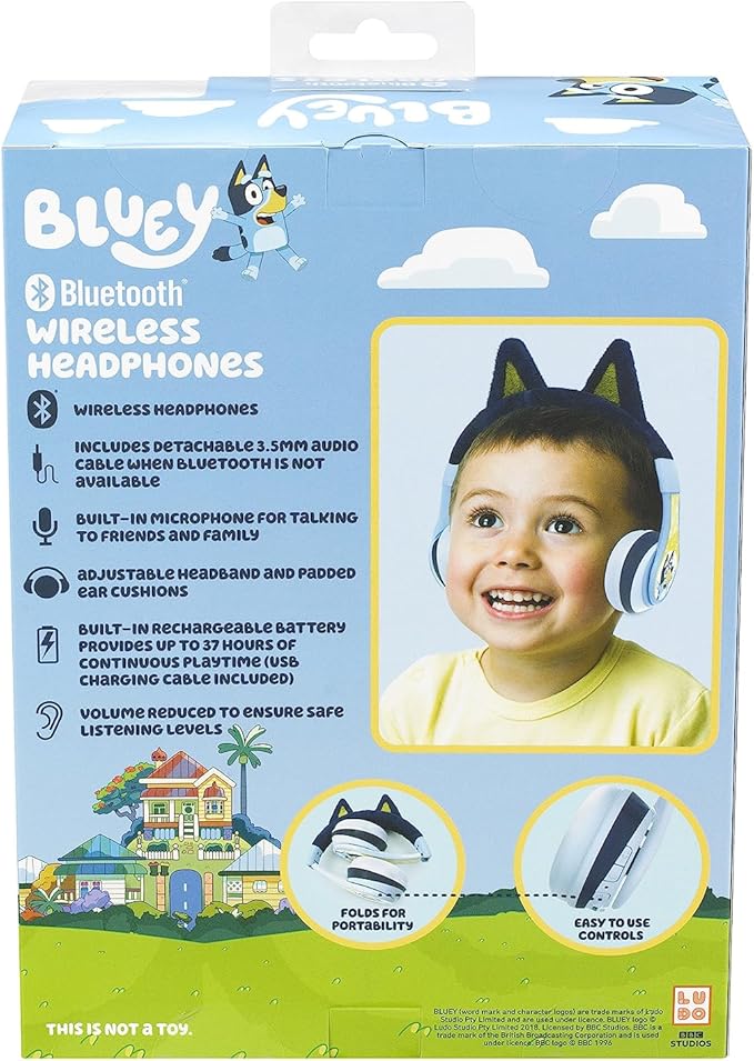 eKids Bluey Bluetooth Headphones for Kids, Wireless Headphones with Microphone Includes Aux Cord, Earphones for School, Home, or Travel