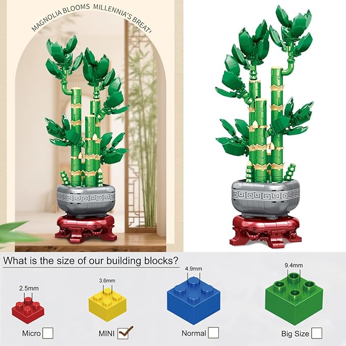Botanicals Bamboo Building Set, Simulated Green Artificial Plant Decoration Mini Brick, Home and Office Ornament, 531pcs Gift for Adults Ages 6+