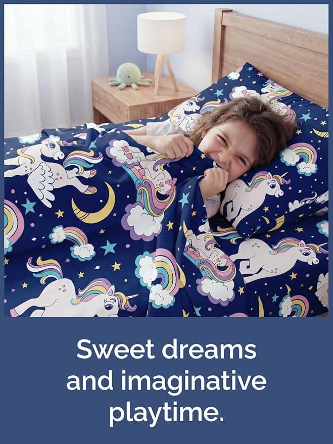 CGK Unlimited Kids Magic Unicorns Queen 4 Piece Sheet Set - Boys, Girls, Teens, Toddler - Easy Fit Deep Pockets - Soft, Cooling & Breathable Sheets - Cute, Cozy, Fade & Wrinkle Free - Machine Washable
