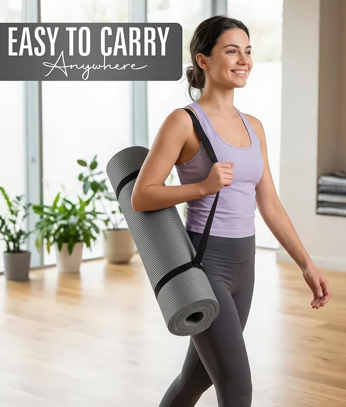 ROMIX Yoga Mat Thick 2/5 Inch (10mm), 72"L x 24"W Non-Slip Workout Mat, Large Yoga Mats for Women Men With Carry Bag and Strap, Exercise Mats for Home Workout Meditation Training Equipment