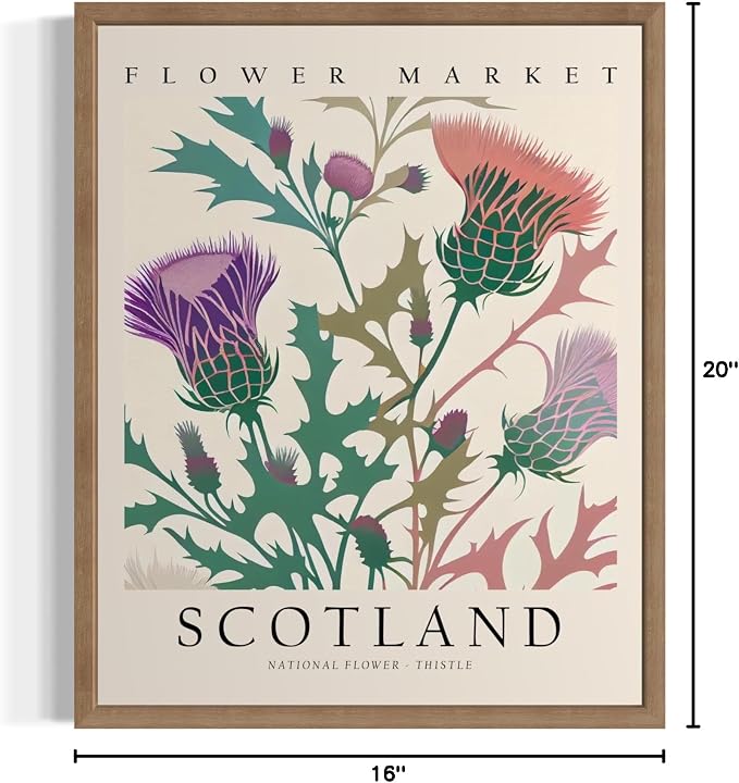 Scotland Flower Market Art Print Poster, Wall Art Floral Painting Botanical Decor for Bedroom, Kitchen, Bathroom Livingroom Decoration 82B (Scotland, 20"L x 16"W, Wood Frame)