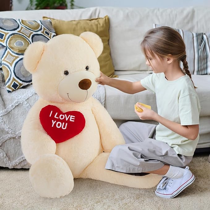 MaoGoLan Giant Teddy Bear 52"- I Love You Red Heart Big White Bear Stuffed Animal - Large Valentines Teddy Bear for Girlfriend,Boyfriend,Wife,Lover - Anniversary, Birthday,Long Distance