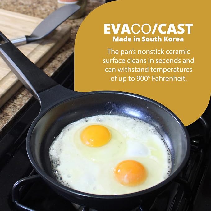Evaco Cast Aluminum Non-Stick Omelet Pan 9.5" ES024-BIH, Induction Ready, Heat Conduction, Searing & Sautéing, 900°F Tolerance