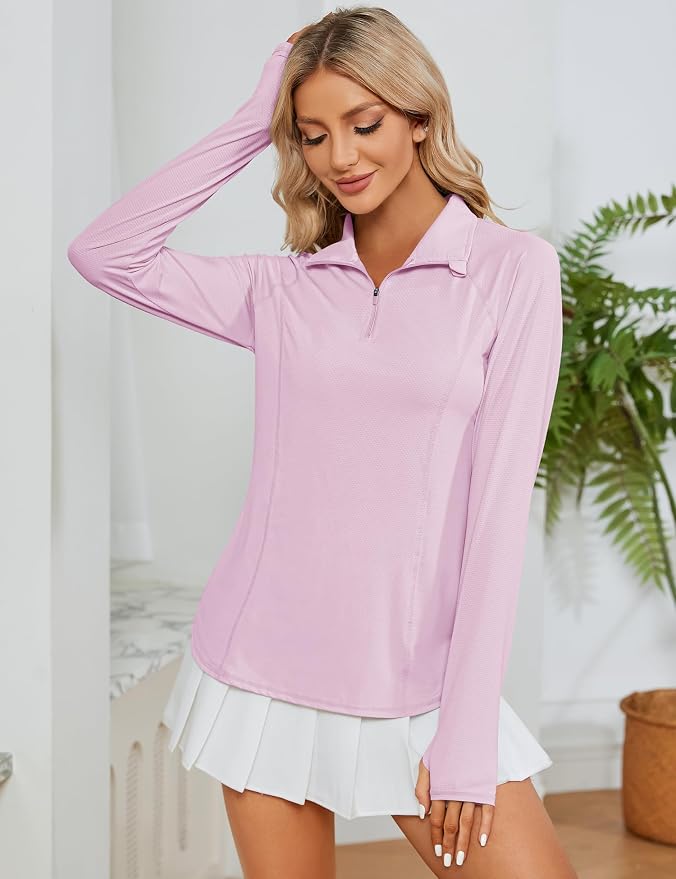 LOMON Women Long Sleeve Shirts Sun Protection 1/4 Zip Summer Quick Dry Hiking Shirts Quarter Zip Pullover for Women