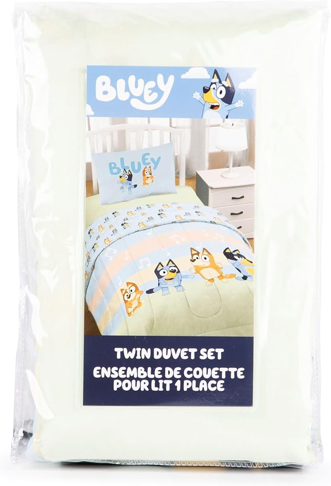Jay Franco Duvet Cover Set – 2 Piece Comforter Cover and Sham Set, Super Soft Cozy Kids Bedding (Insert Not Included) Multi - Bluey, Twin