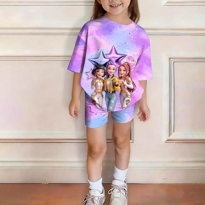 K-POP DEM0N Hunters Outfits for Girls, 2 Piece T-Shirts and Apparel Sets Birthday Gift