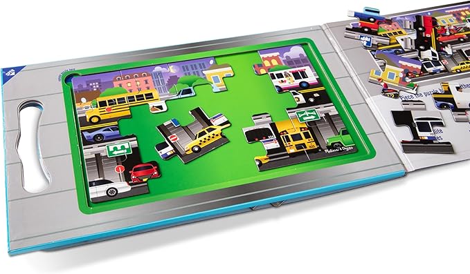 Melissa & Doug Take-Along Magnetic Jigsaw Puzzle Set – Vehicles (2 x 15 Piece) Travel Activity Toy for Preschoolers and Kids Ages 3+