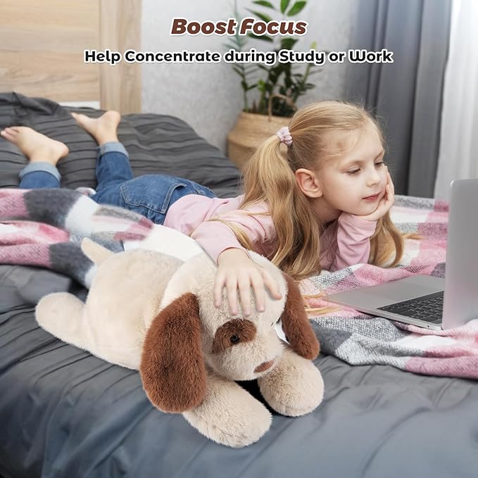 Bobbie & Laxi 24" & 4.5 lbs Weighted Dog Stuffed Animal, Adjustable Sitting & Laying Plush Toy Pillows with Removable Ceramsite Bag for Companion, Cuddly & Soft Gifts for Adults, Kids, Boys and Girls