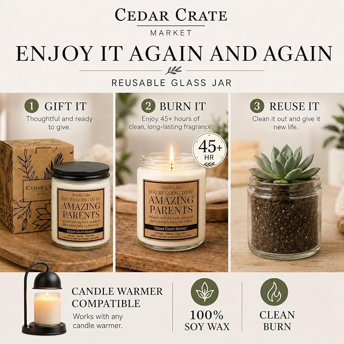 Cedar Crate Market - Thoughtful New Parents Gifts for Couples,Best Gifts for Expectant Parents, First Time Mom and Dad, Gender Reveal Candle and Baby Congratulations - 100% Soy Wax, Made in USA