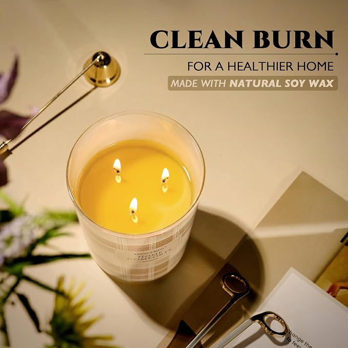 HomeLights Home Comforts Scented Candles | 34oz Soy Candles Rustic Modern 3-Wick Large Candle Jars | Ideal Candle Gifts for Events, Home Decor Stress, Relief & Relaxation