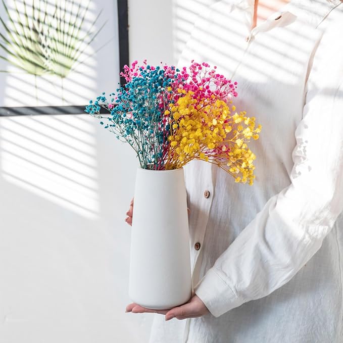 Simple Boho Ceramic Flower Vase for Home Decor (Bright White,Super Big) | 10'' Modern Vase for Flower Plant Pampas Grass, Fit for Table Shelf Centerpieces, Living Room Kitchen Bedroom Wedding Gift