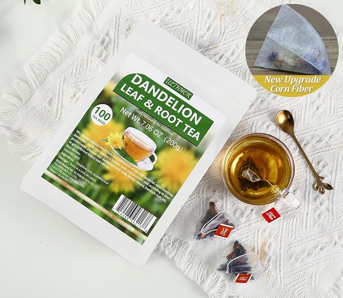 Premium Dandelion Leaf & Root Tea,100 Tea Bags/7.06Oz,for Liver & Kidney Health,Roasted Detox Herbal Tea. Support Digestion & Boost Immune System, Caffeine Free.