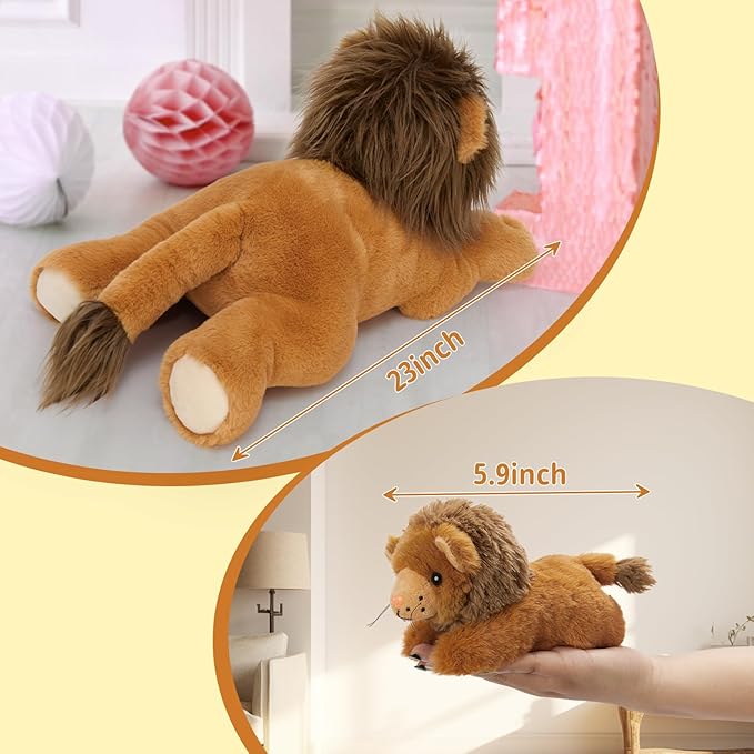 MaoGoLan 4 Pcs Lion Stuffed Animal Set - 19.6'' Lion Plush Toy with 3 Babies in Hers Zippered Back, Charming Gifts for Kids, Suitable for Birthday Christmas Festive Decorn