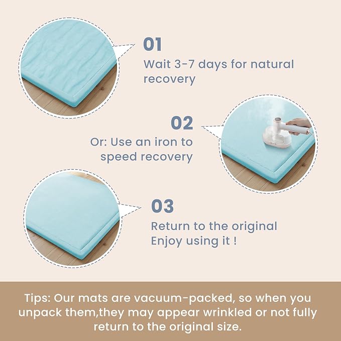 ACOMOPACK Baby Play Mat for Floor 1.3" Thick Memory Foam Play Mat 79"×118" Tummy Time Crawling with Non-slip Bottom for Living Room,Nursery,Soft Velvet Playpen Mats for Kids,Infants(Light Blue)
