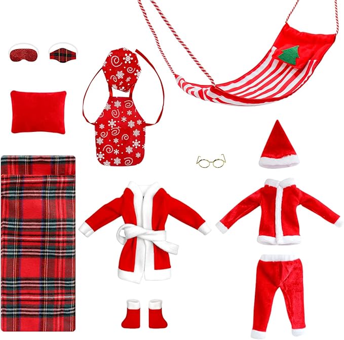 Elf Clothes and Accessories Christmas Elf Clothing Decor (12Pcs Hammock and Sleeping Bag Set)