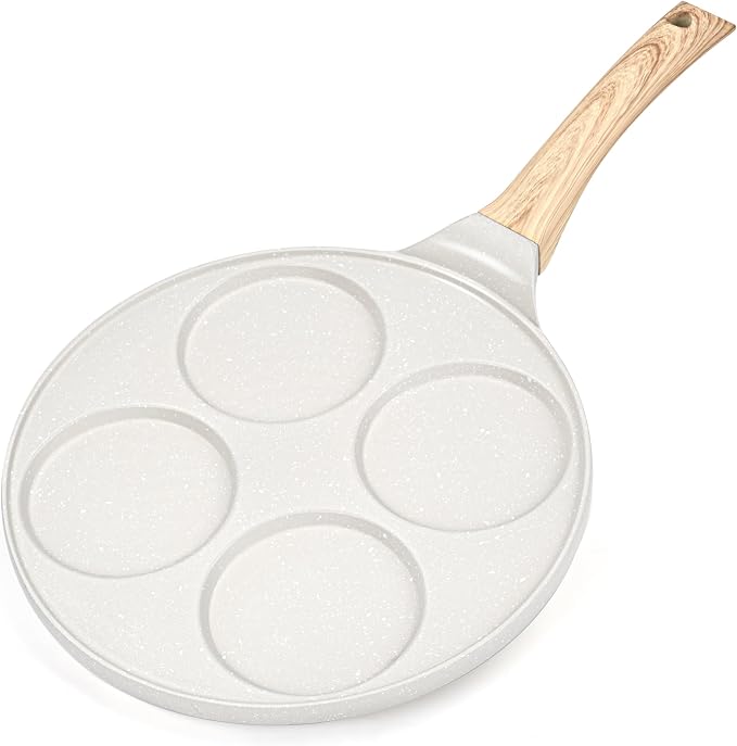10.5" Pancake Pan Suitable for All Cooktops 4-Cup Pancake Maker 1-Pack | Beige, PFOA Free, 4-Cup, Mini Silver Dollar Gril, Stay-Cool Handle, Mini Pancake Pan
