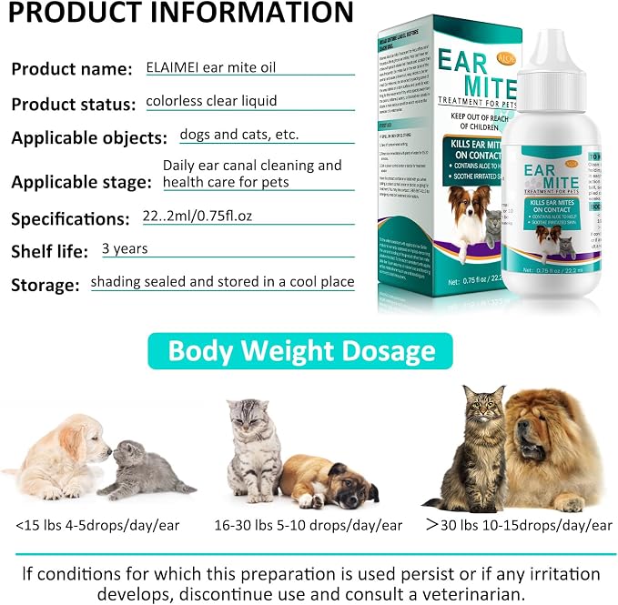 NenMaoKeNu Ear Mite for Dogs & Cats, Pet Ear Infection Treatment Solution for Dog Yeast Infection, Ear Infection Treatment Drops, to Relieve Itchiness, Sooths Ears - 0.75 Fl Oz