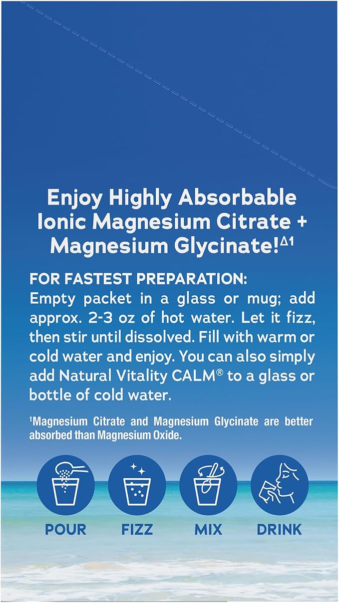 Natural Vitality Calm, Magnesium Citrate Supplement, Anti-Stress Drink Mix Powder - Gluten Free, Vegan, & Non-GMO, Raspberry Lemon, 0.12 oz, 30 Packets