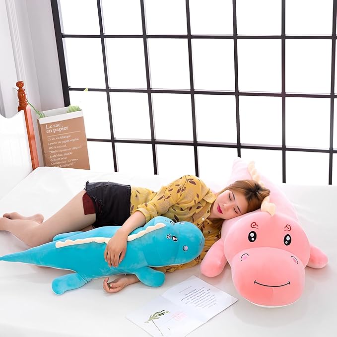 Cute Dinosaur Stuffed Animal Pillow, Soft Lumbar Back Cushion, Big Plushies, Great Gift for Kids Birthday, Valentine (Pink, 31.4in)