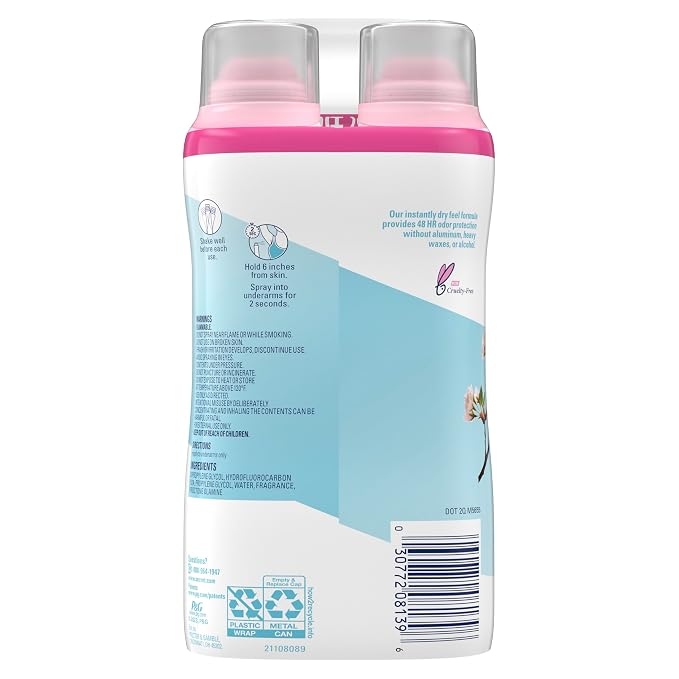 Secret Dry Spray Aluminum Free Deodorant for Women, 48hr Weightless Odor Protection, Gentle on Skin, Cherry Blossom Scent, 4.1 oz (Pack of 2)