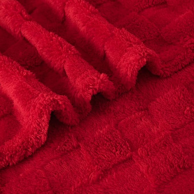 Red Fleece Throw Blanket 50”×60”Checkered Design for Couch Sofa | Super Soft Cozy Plush Microfiber 3D Square Pattern Flannel Blanket for bed Lightweight for Adults,Women