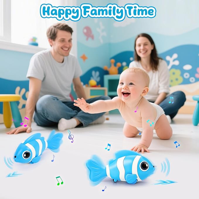Crawling Fish Baby Toys, Novelty Tummy Time Toys for Babies 6-12 Months, Magic Swinging Fish Music Crawling Toys for Infant Toddler 12-18 Learning Crawl Walking Dancing 1st Valentines Days Gift