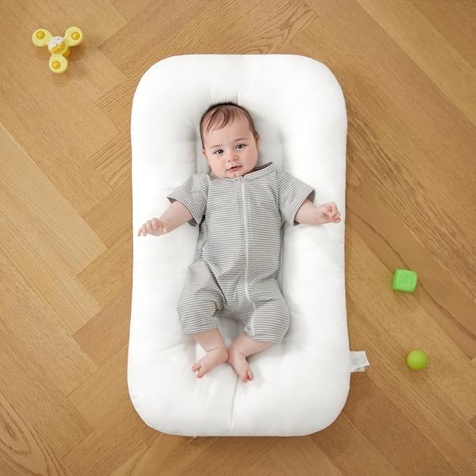Baby Lounger for Infants Babies 0-12 Months, Bionic Organic Lounger, Soft Cotton Breathable Infant Floor Seats & Loungers for Newborn Baby Shower Gifts (White)