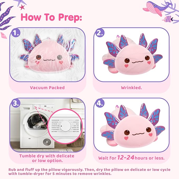 Cute Axolotl Plush Pillow, Kawaii Plushies Pink Axolotl Stuffed Animals, Squishy Plushies, Cuddle Plush Pillow for Kids & Girls (13 Inch)