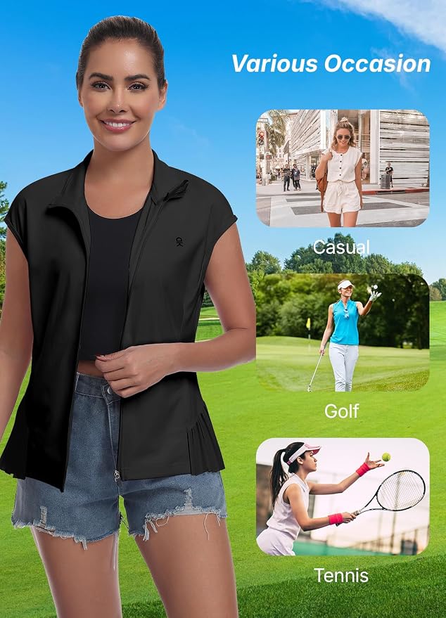 Little Donkey Andy Women's Golf Vest Outerwear | Pleated Hem Sleeveless Athletic Jacket for Running Yoga Tennis