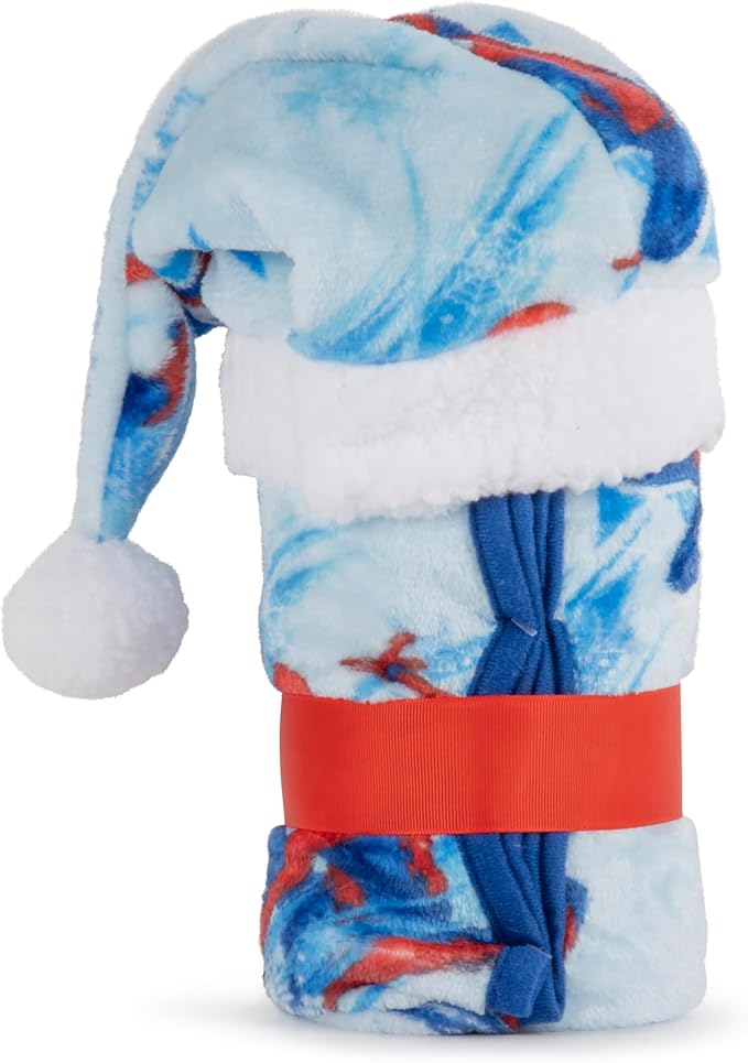 Jay Franco Santa Hat and Throw Set – 2-Piece 17" Inch Holiday Hat and 40" x 50" Inch Ultra-Soft Plush Fleece Blanket Gift Set