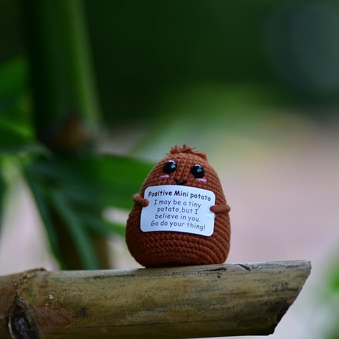Positive Funny Potato Head with Card Mini Crochet Knitting for Handmade Emotional Support Pickled Gift Party Decoration Encouragement