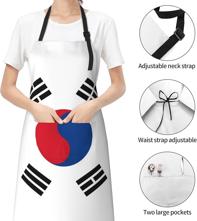 Cute Flag Kitchen Cooking Aprons for Women Men Adjustable Patriotic Flag Apron with 2 Pockets for Home Kitchen Garden