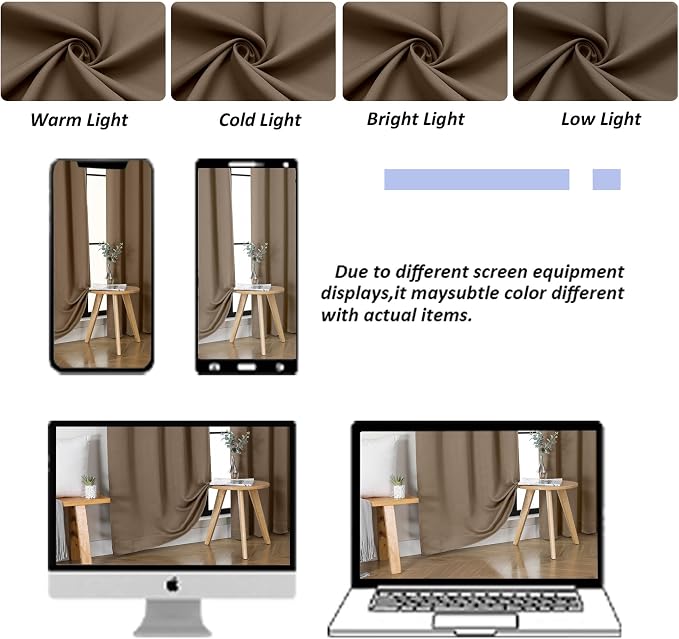 Simplebrand Ava Brown Blackout Curtains for Bedroom 84 Inch Length 2 Panels Set, Solid Thermal Insulated Privacy Living Room Window Treatment Curtains Blackout Drapes, W50 x L84 Inch, Brown