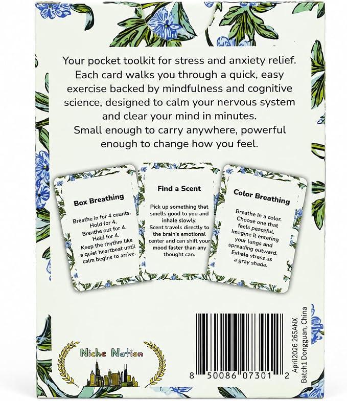 Niche Nation Stress & Anxiety Relief Daily Cards - Stress Relief Gifts for Women & Men - Anxiety Relief Items - Mindfulness Deck - 50 Cognitive Science-Backed Exercises to Calm Your Mind