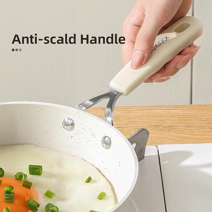Mini Nonstick Egg Pan, 6.3 Inch Omelet Pan (16 cm, White) | Small Single Serve Egg Nonstick Skillet, Medical Stone Coating Cookware with Heat-Resistant Handle